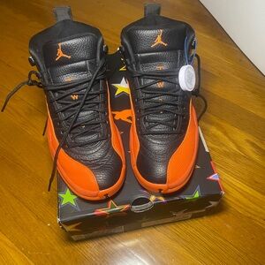 Jordan Orange and Black High-Top Sneakers